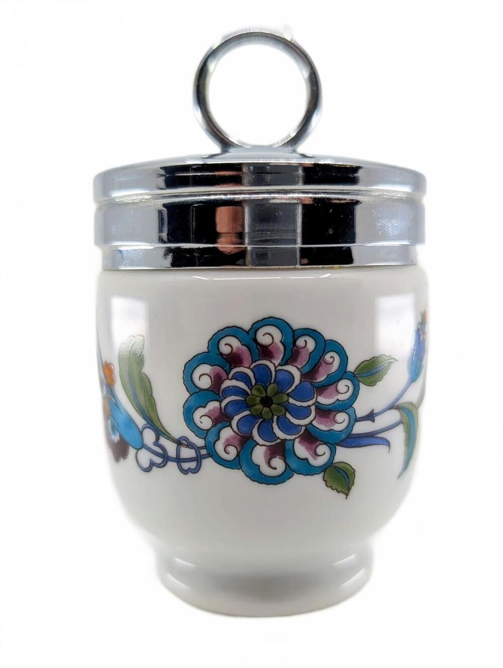 Vintage Royal Worcester Egg Coddler Floral Porcelain Chrome Lid England